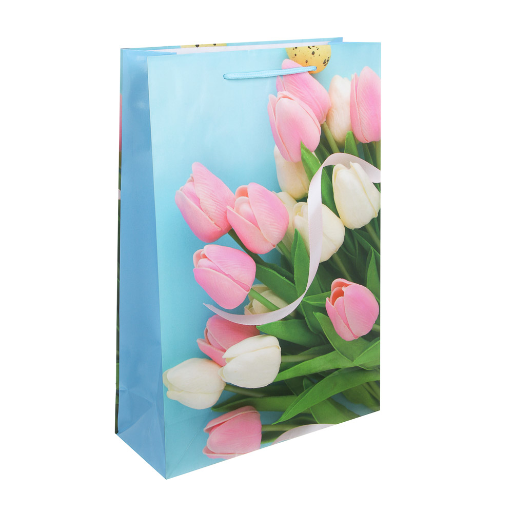 Пакет подарочный бумажный тм LADECOR, L 26x38x10 см, 4 дизайна, тюльпаны - #2