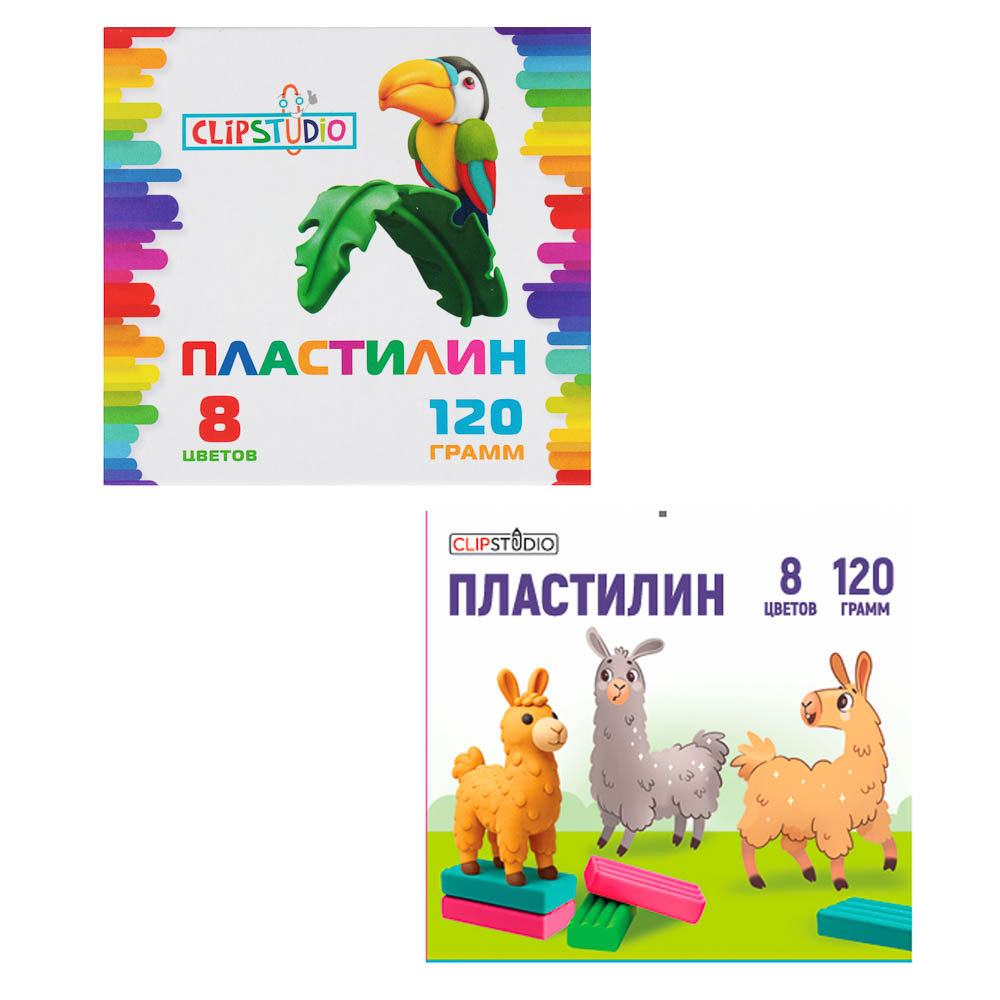 Пластилин 8цв. ClipStudio 120 грамм, в картонном выдвижном пенале - #1