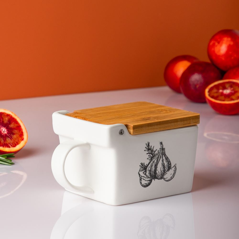 MILLIMI Китчен Банка для соли, 300мл, 15,5х9х7,5см, керамика, бамбук - #7