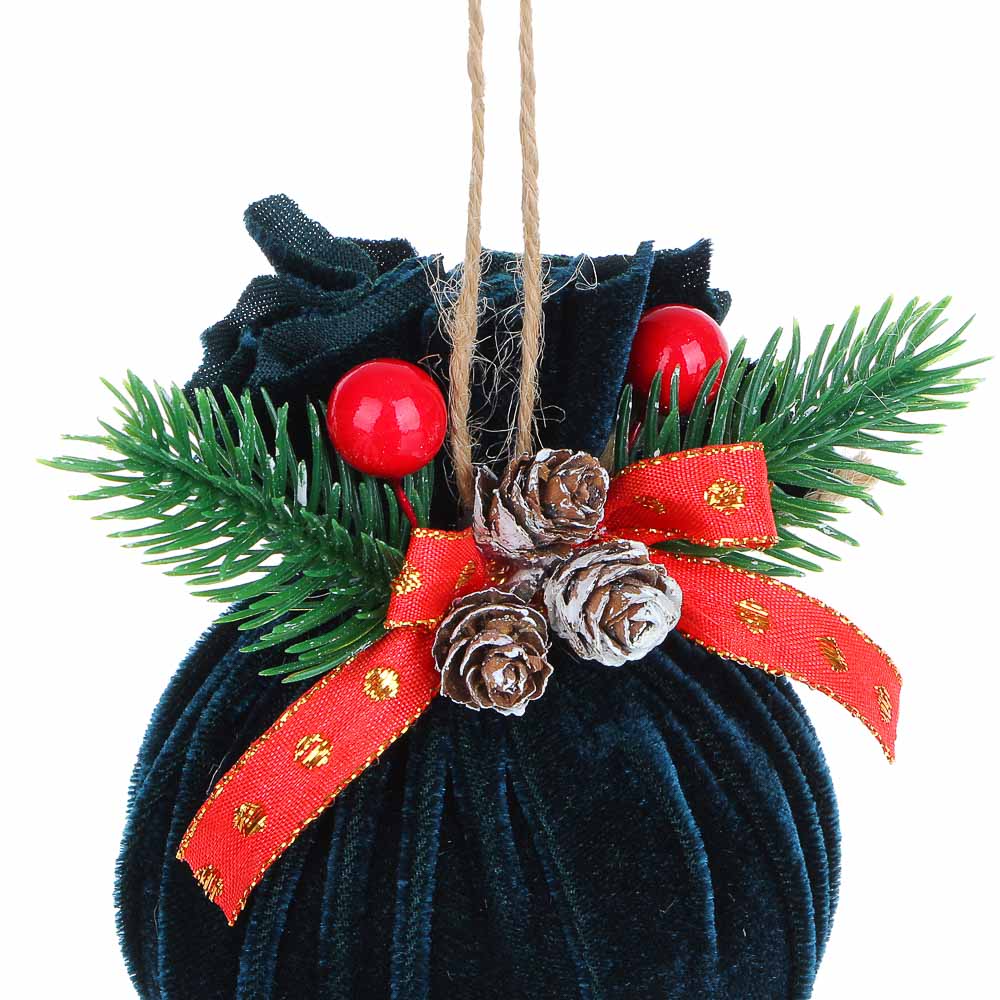 Подвеска Сноубум "Шар новогодний" в вуали с декором из хвои, малахитовый - #2