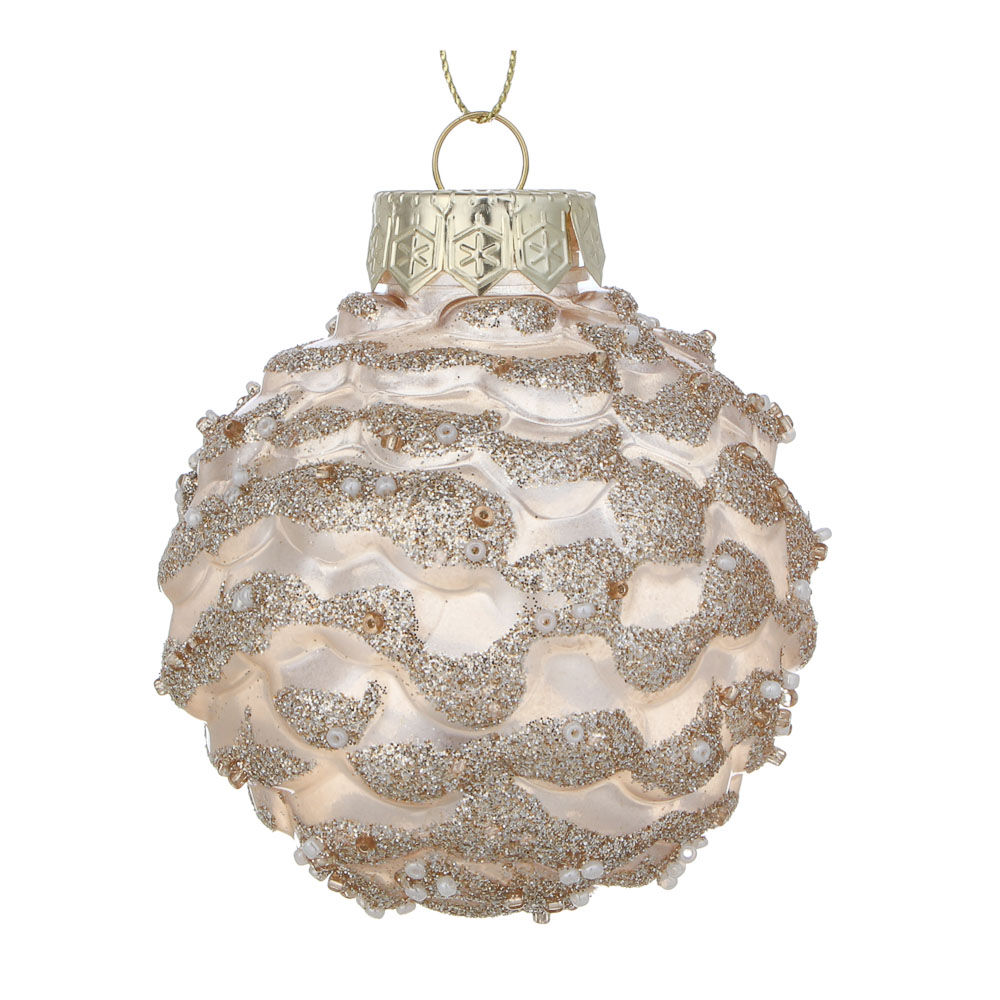 СНОУ БУМ Шар пластик 8 см, жемчужный, с глиттером - #1