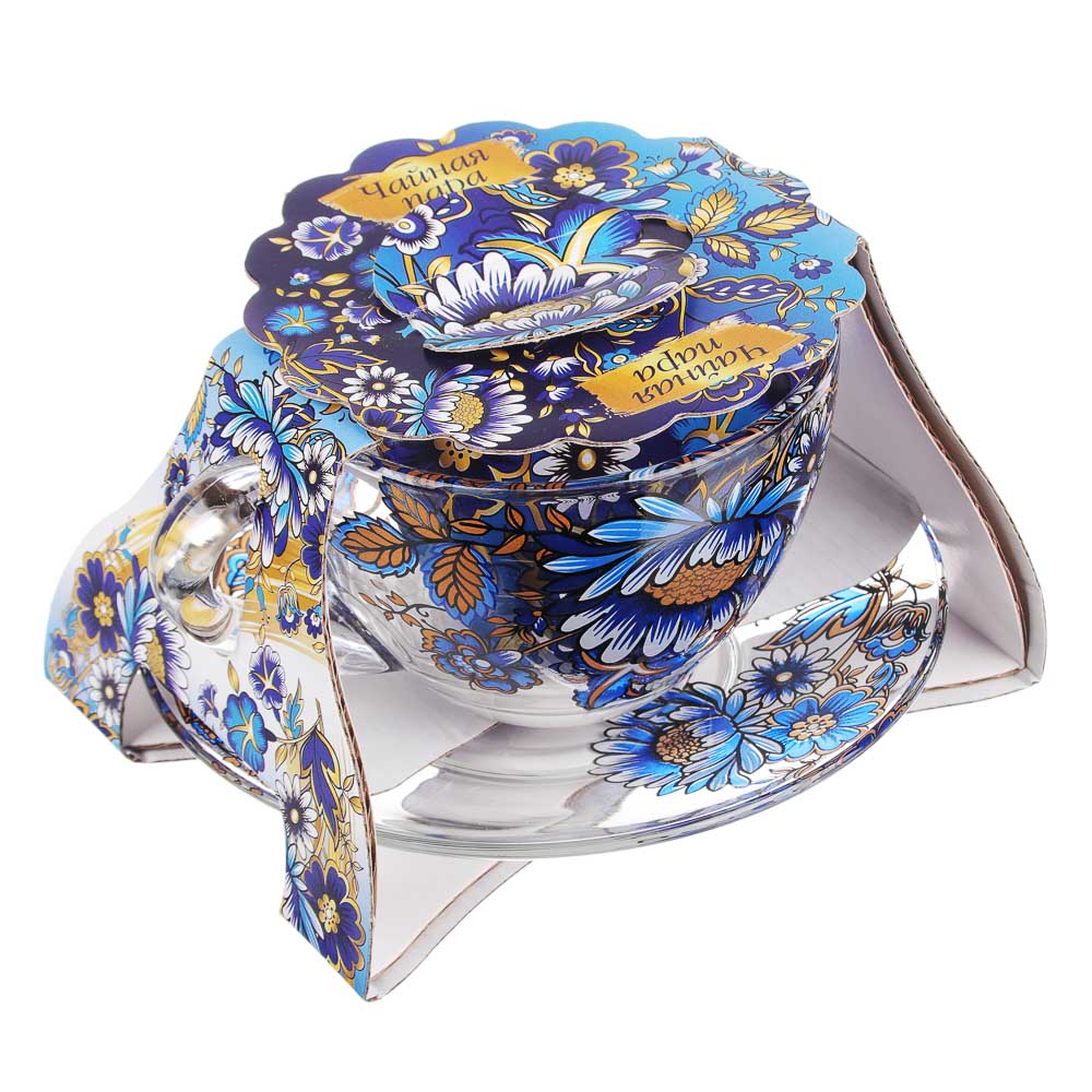 Чайная пара с декором (чашка + блюдце), стекло, в подарочной уп. - #4