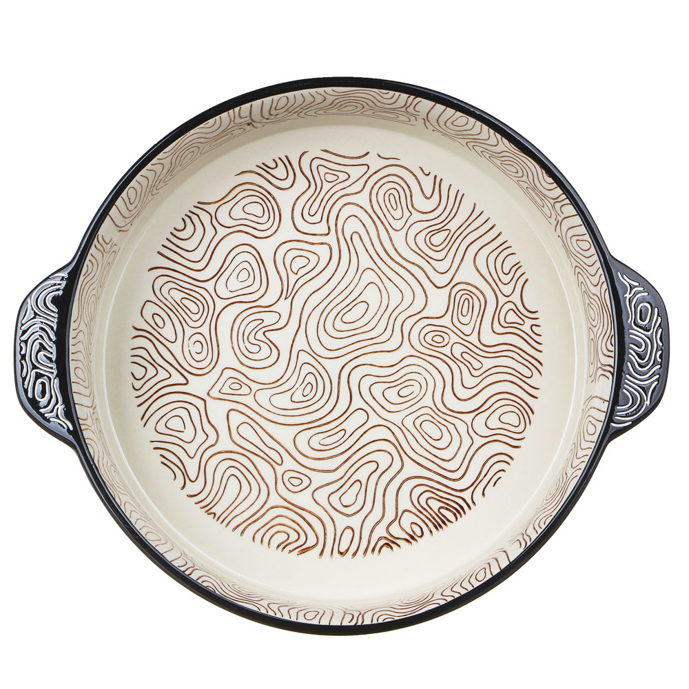 MILLIMI Форма для запекания и сервировки круглая с ручками, керамика, 29,5х25х6см, шоколад - #2