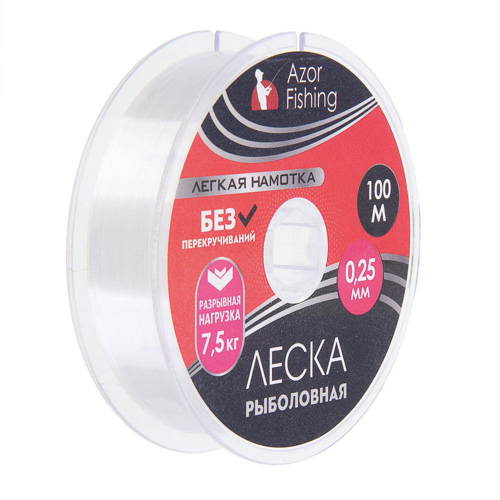 AZOR FISHING Леска "Легкая намотка", нейлон, 100м, 0,25мм, 7,5кг - #1