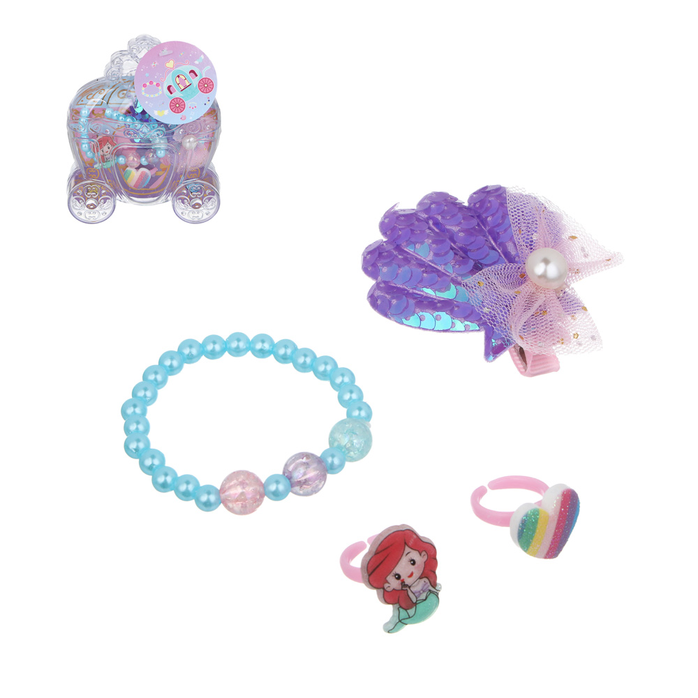 ИГРОЛЕНД Набор бижутерии в шкатулке "Карета" 4 пред., 9,5х3х12 см, пластик, металл, текстиль - #1