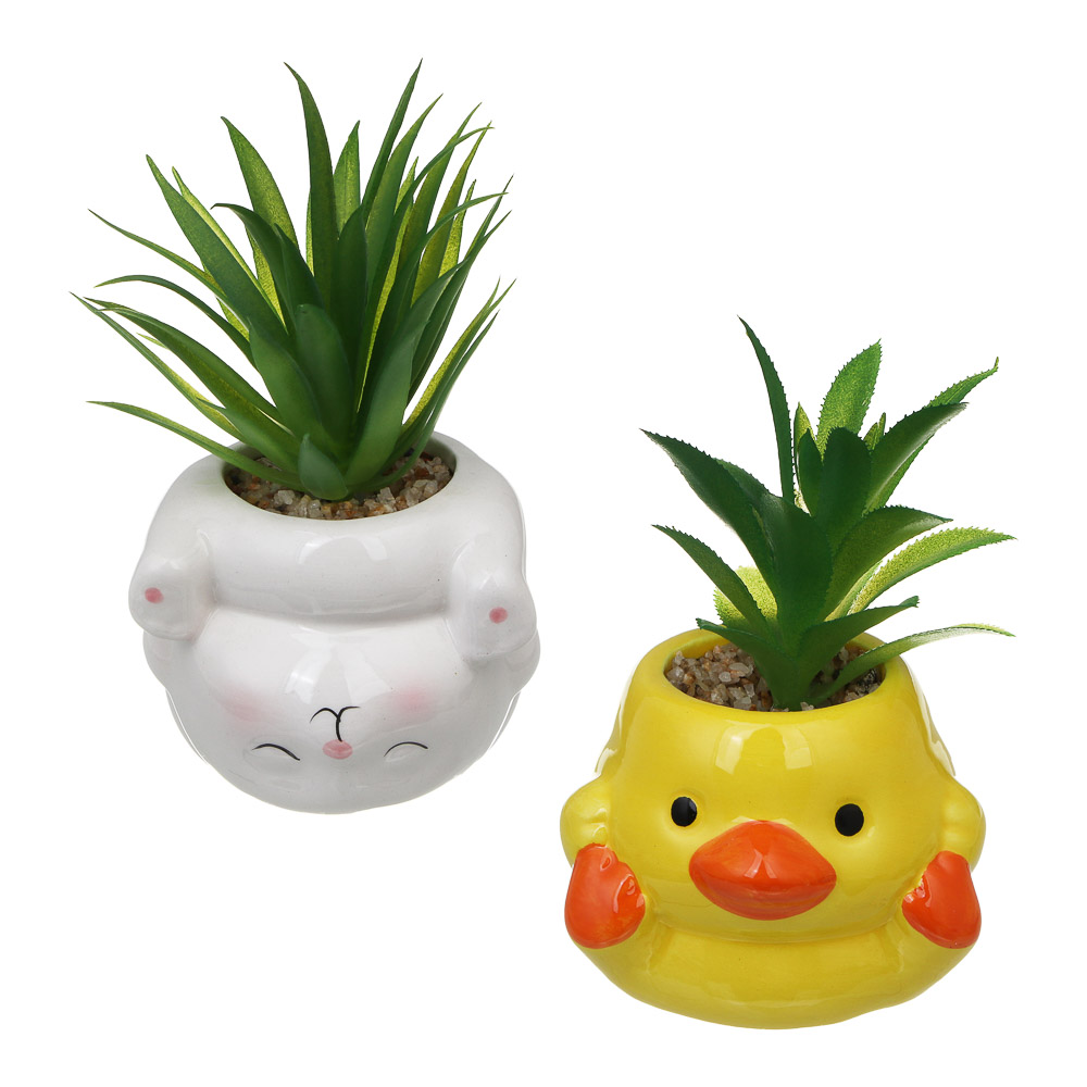 Суккулент искусственный в кашпо, 9х13-16,5 см, керамика, пластик, 2 дизайна - #1