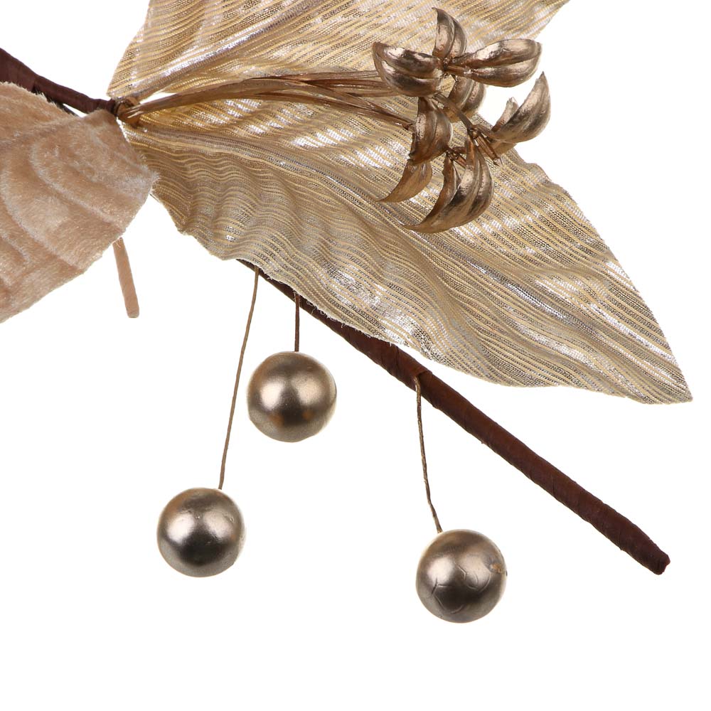 СНОУ БУМ Цветок декоративный на ветке 53x28 см, полиэстер, металл, шампань - #3