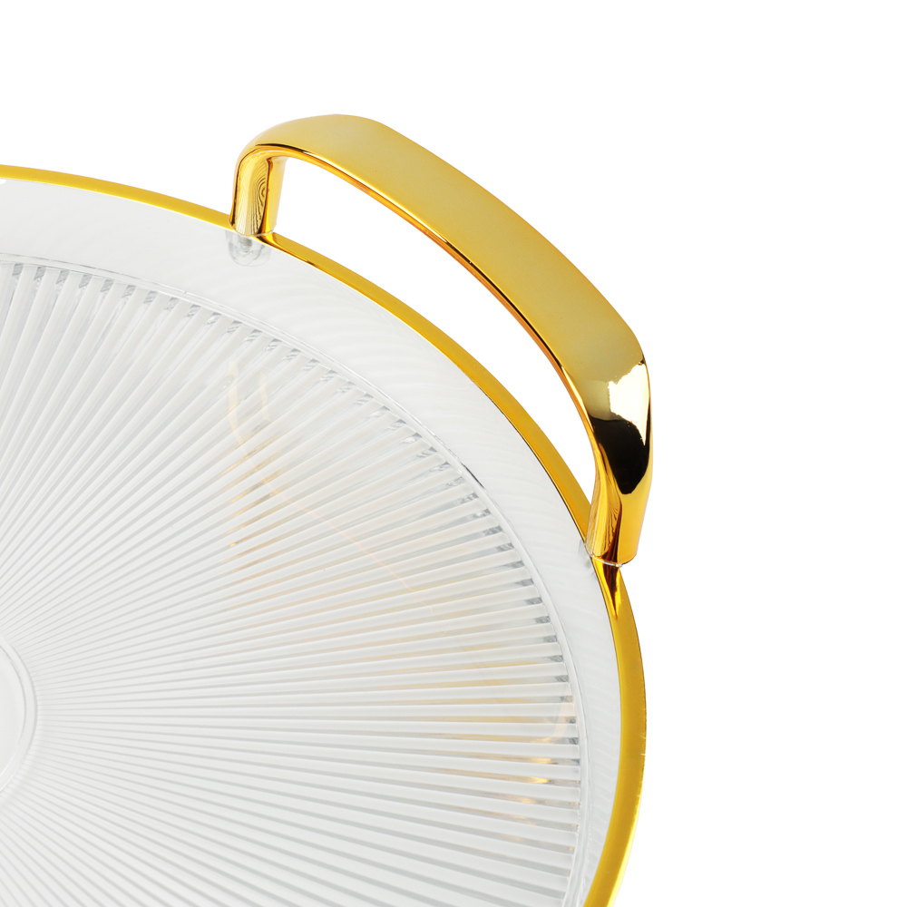 Поднос круглый с ручками с золотой каемкой 30x28x3см РЕТ - #3