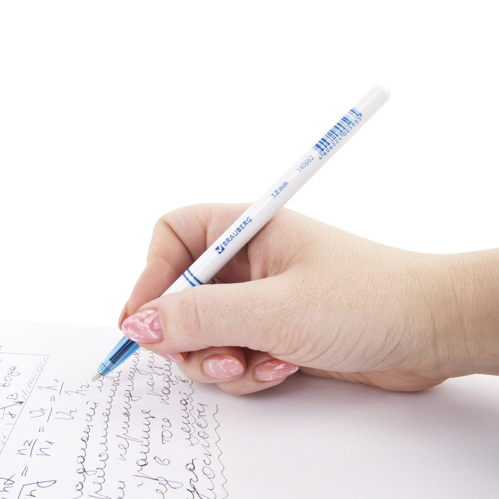 Ручка шариковая "Офисная", синяя, белый корпус, 1 мм, линия письма 0,5 мм, 140662 - #8