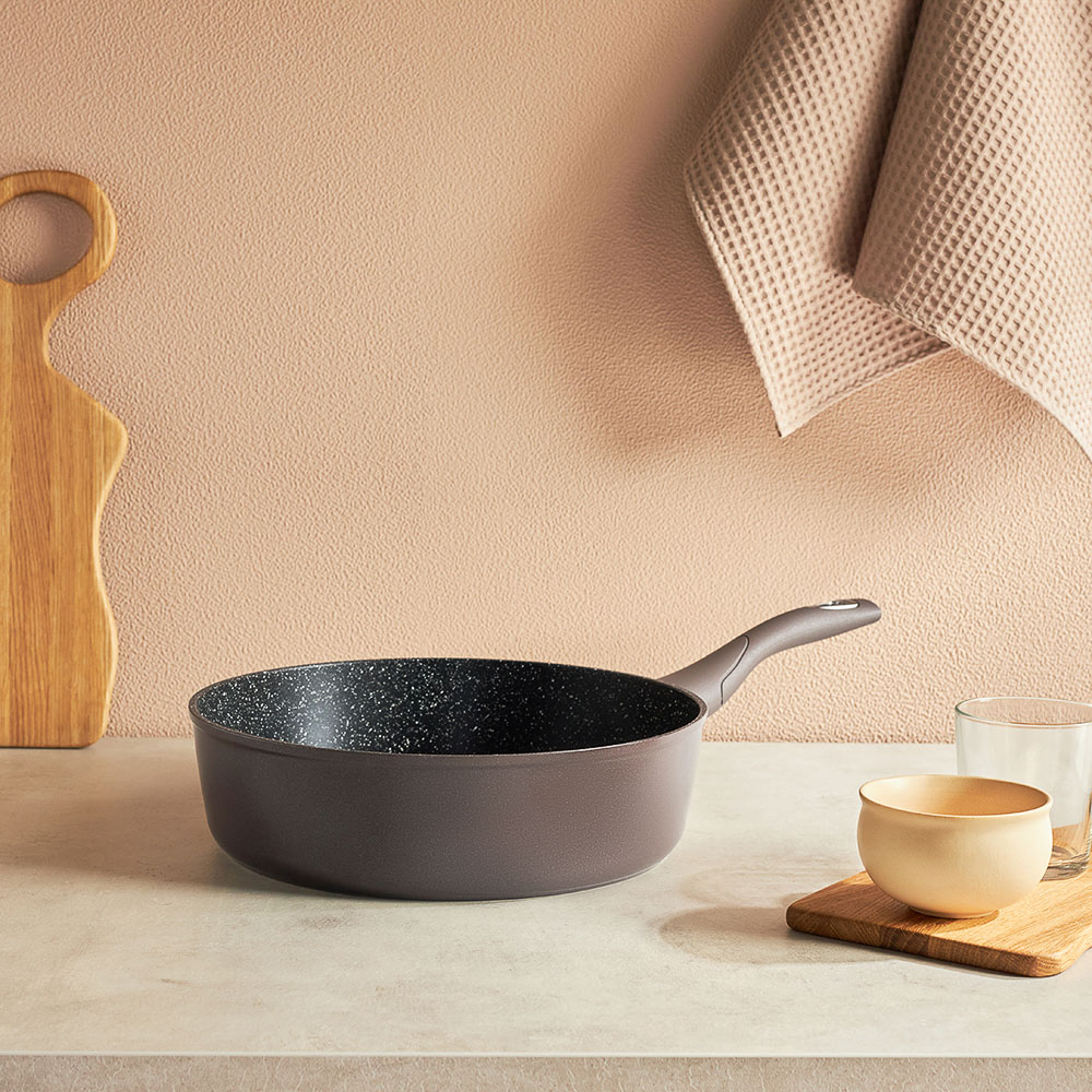 SATOSHI Валькур Сковорода литая глубокая d=28см, антипригарное покрытие мрамор, индукция - #10