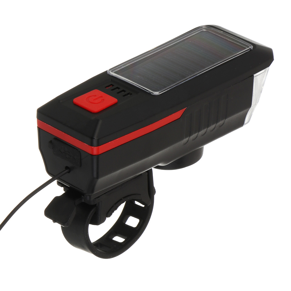 Фонарь велосипедный передний с звонком, тм BY SPORT, с зарядкой от солнечной батареи/USB, 3/6 реж. - #5