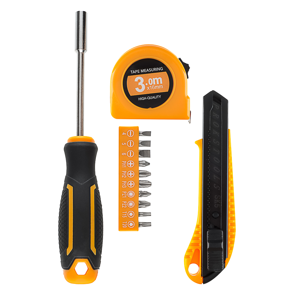 РОКОТ Набор из 13ти предметов, отвертка под биты, 10 бит, нож сегментный 18мм, рулетка 3м - #1