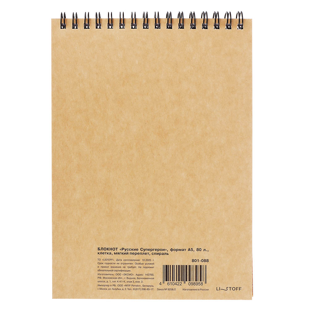 Блокнот Русские Супергерои, формат А5, 80 листов, клетка, мягкий переплет, спираль, в ассортим. - #9
