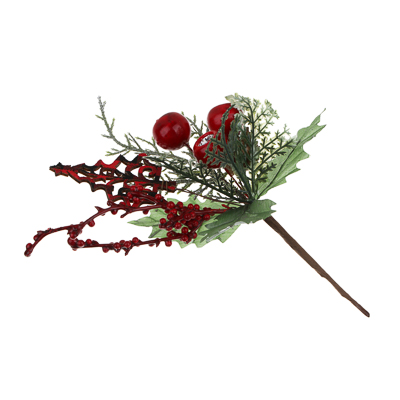 СНОУ БУМ Ветка декоративная хвоя с ягодами, пластик, 24 см, 6 дизайнов - #2