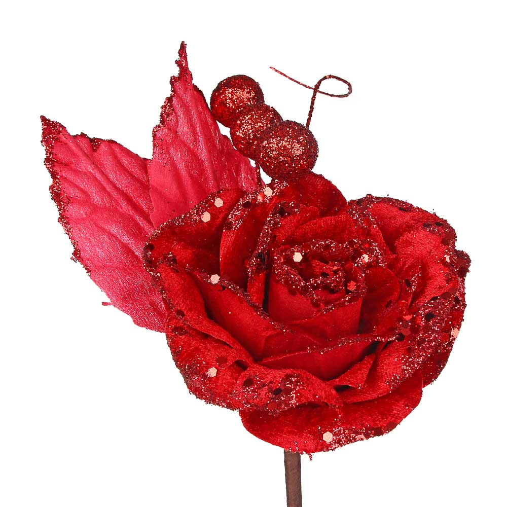 СНОУ БУМ Цветок декоративный в виде розы, 32x12 см, полиэстер, 2 цвета - #3