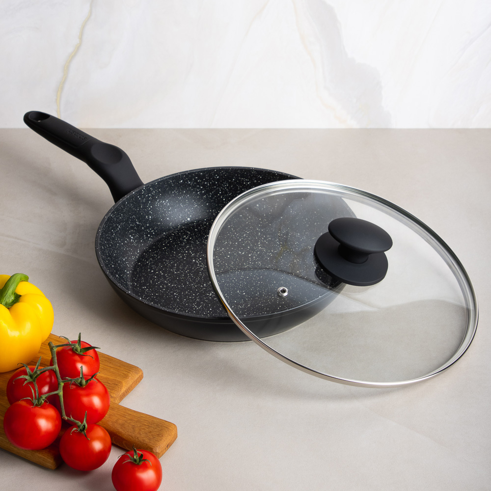 SATOSHI Стоун Сковорода литая с крышкой d24см, антипригарное покрытие мрамор, индукция - #13
