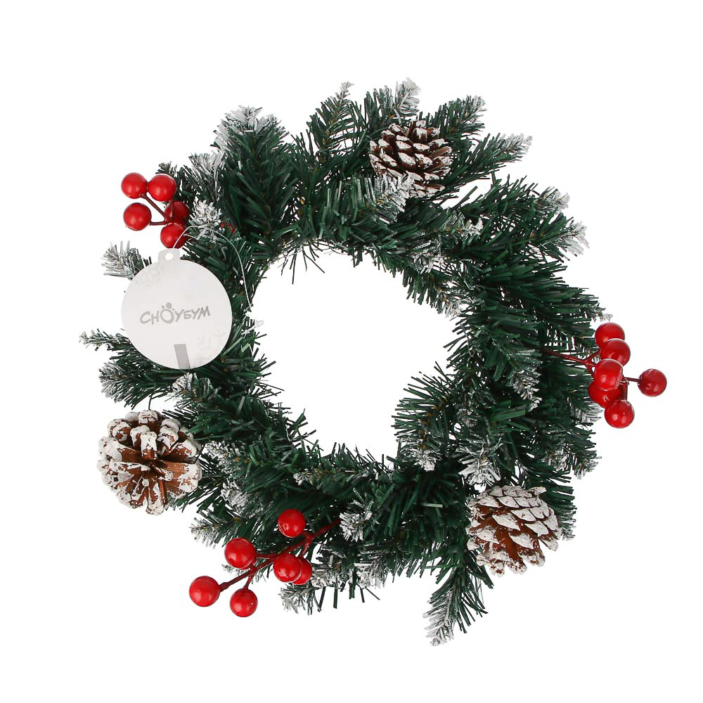 СНОУ БУМ Венок ПВХ Д25 см с шишками и ягодами, 26-90 - #4