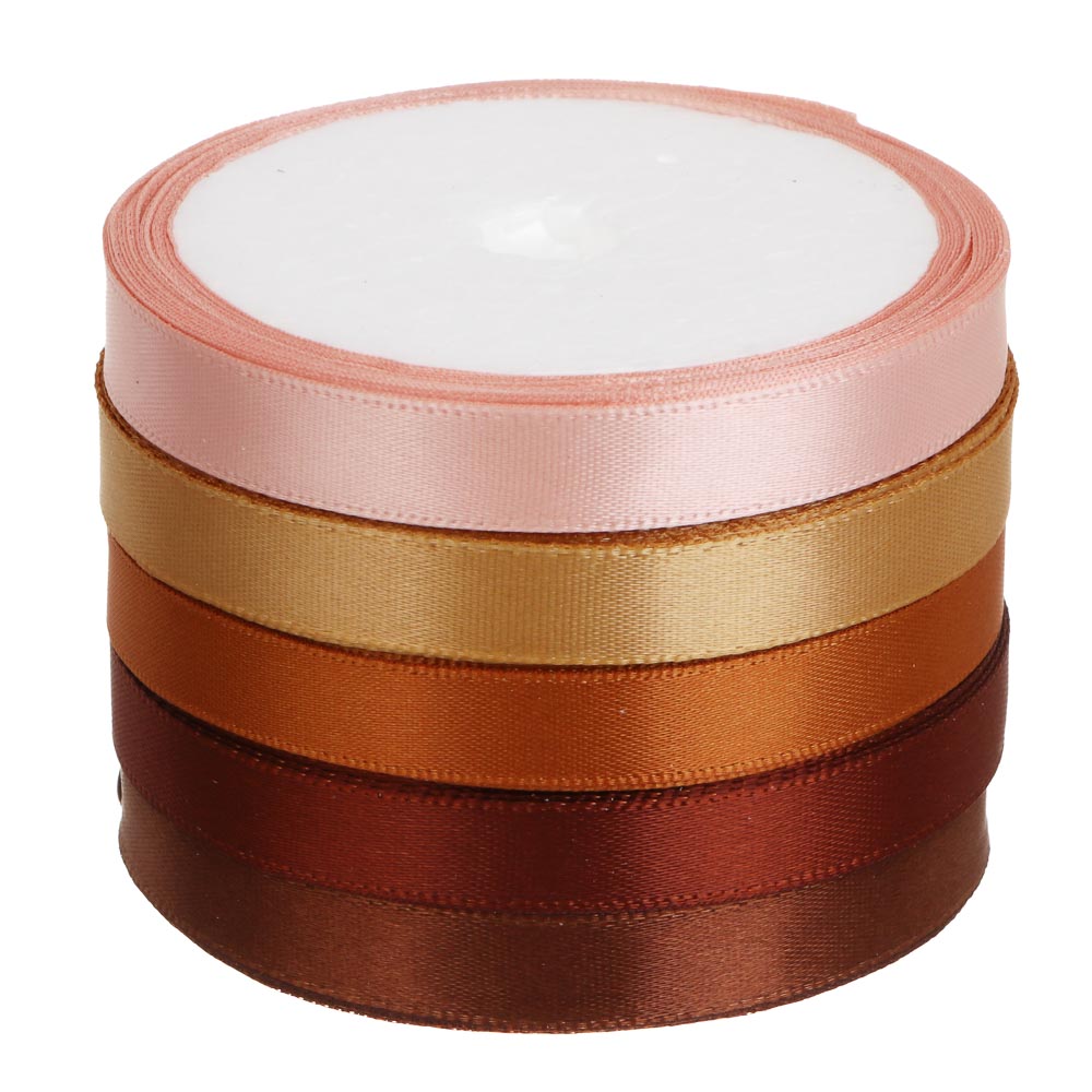 Лента для подарков атласная набор 5 цветов, 1 см x 4,5 м, полиэстер, арт.2 - #5