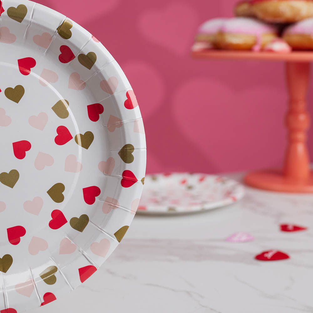 Набор тарелок бумажных, с фольгированным слоем, с сердечками, 2 цвета, красный, розовый, 20 см, 6 шт - #11