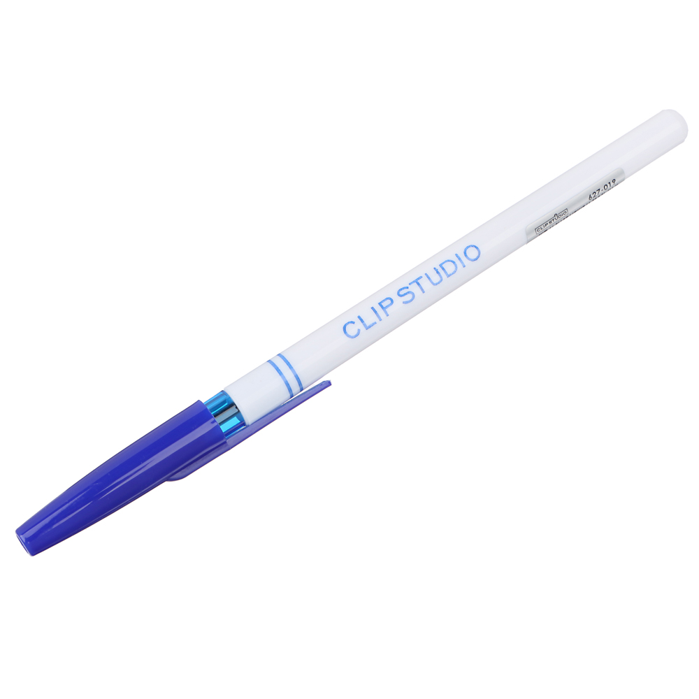 Ручка шариковая ClipStudio 0,7 мм, синяя, белый корпус - #1