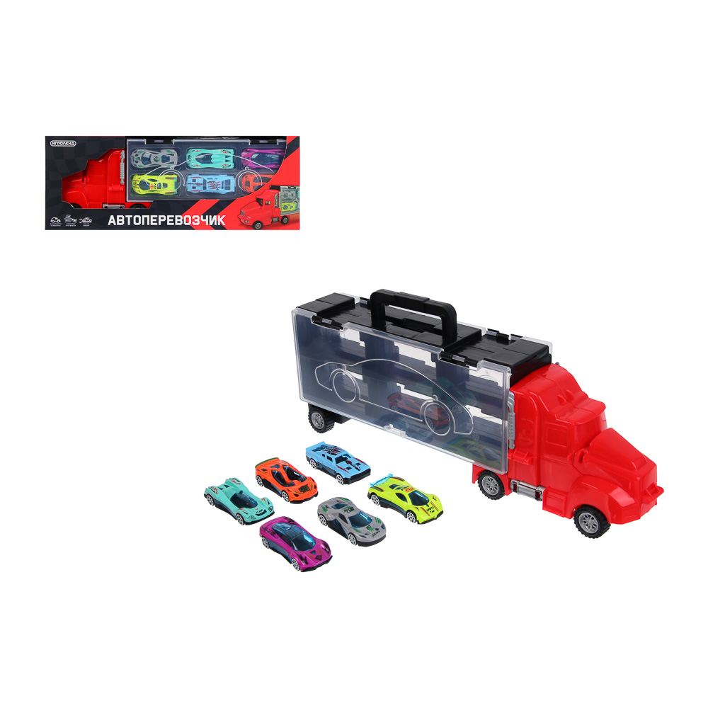 ИГРОЛЕНД Автоперевозчик, с запуском, 6 машинок, PP, 37х14,2х7,3 см, 2 дизайна - #1