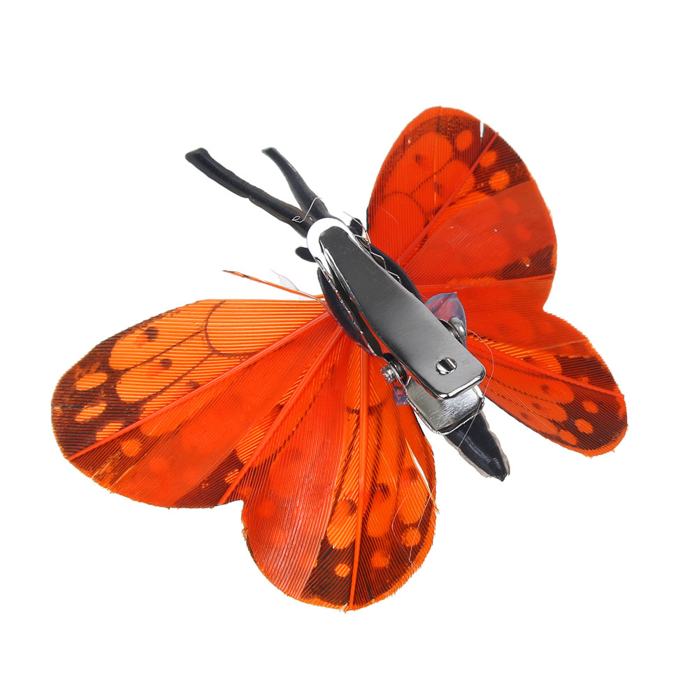РЫЖИЙ Бабочка на прищепке Оранжевое Чудо, 6см, пенополистирол PE, перо - #4