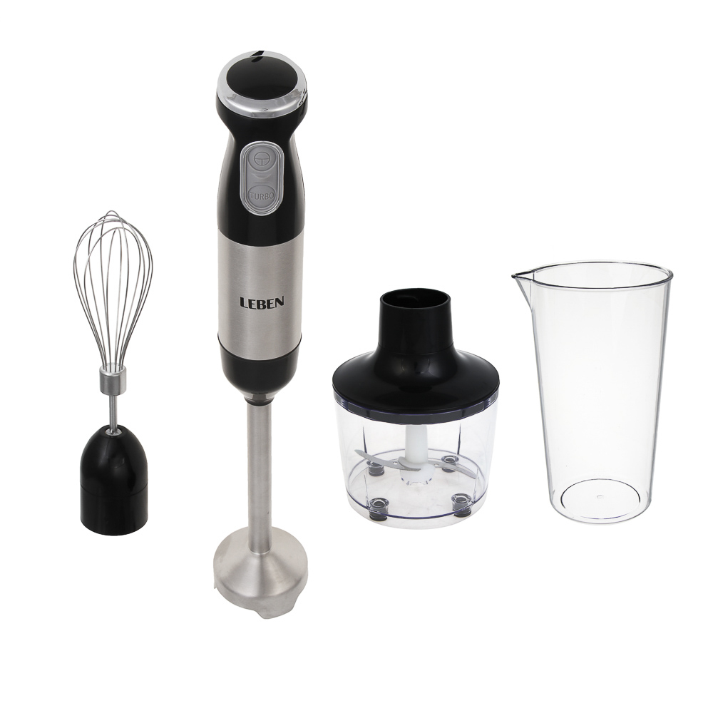 LEBEN Блендер погружной, 1500Вт, 2 скорости, чоппер, венчик и мерный стакан в компл., чёрный - #1