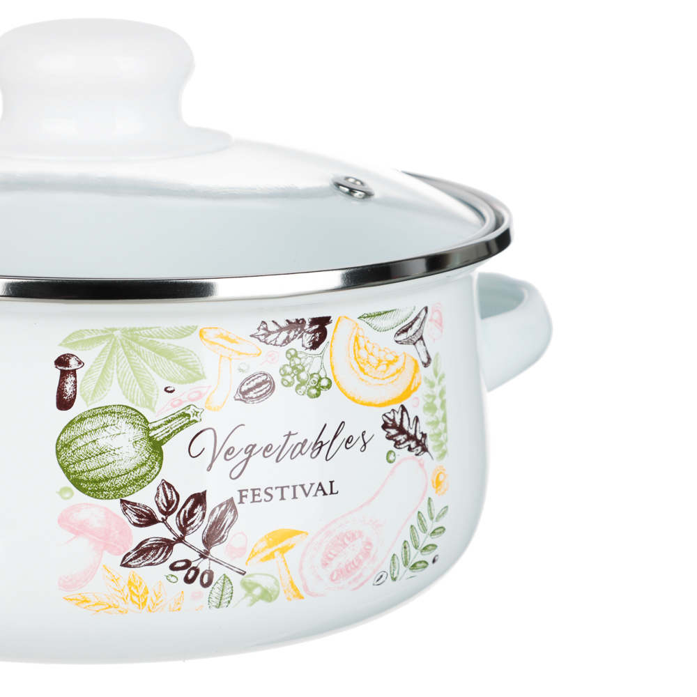 Набор эмалированных кастрюль со стекл. крышками, 4пр. (18/24см, 1,5/4л) "Овощной микс", индукция - #3