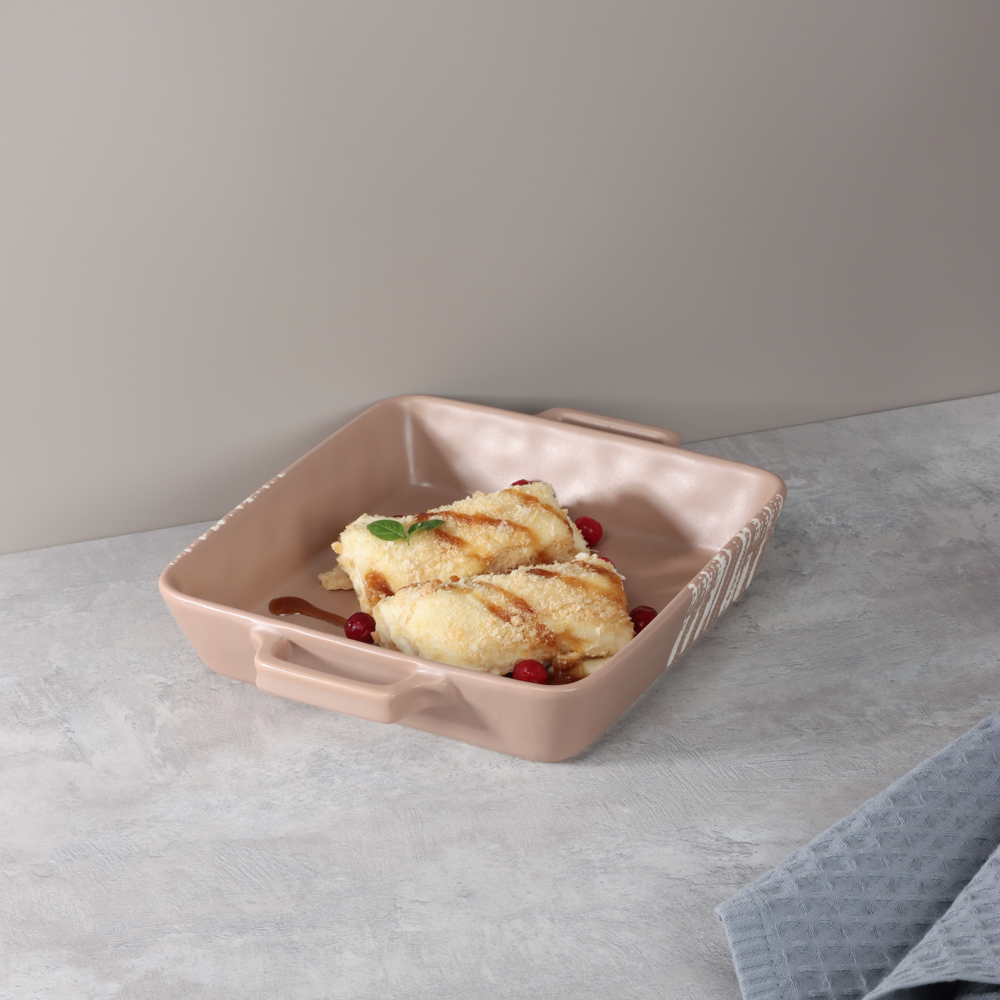 MILLIMI Форма для запекания и сервировки квадрат.с ручками, керамика, 26х21х5см, 1,2л, бежевая - #12