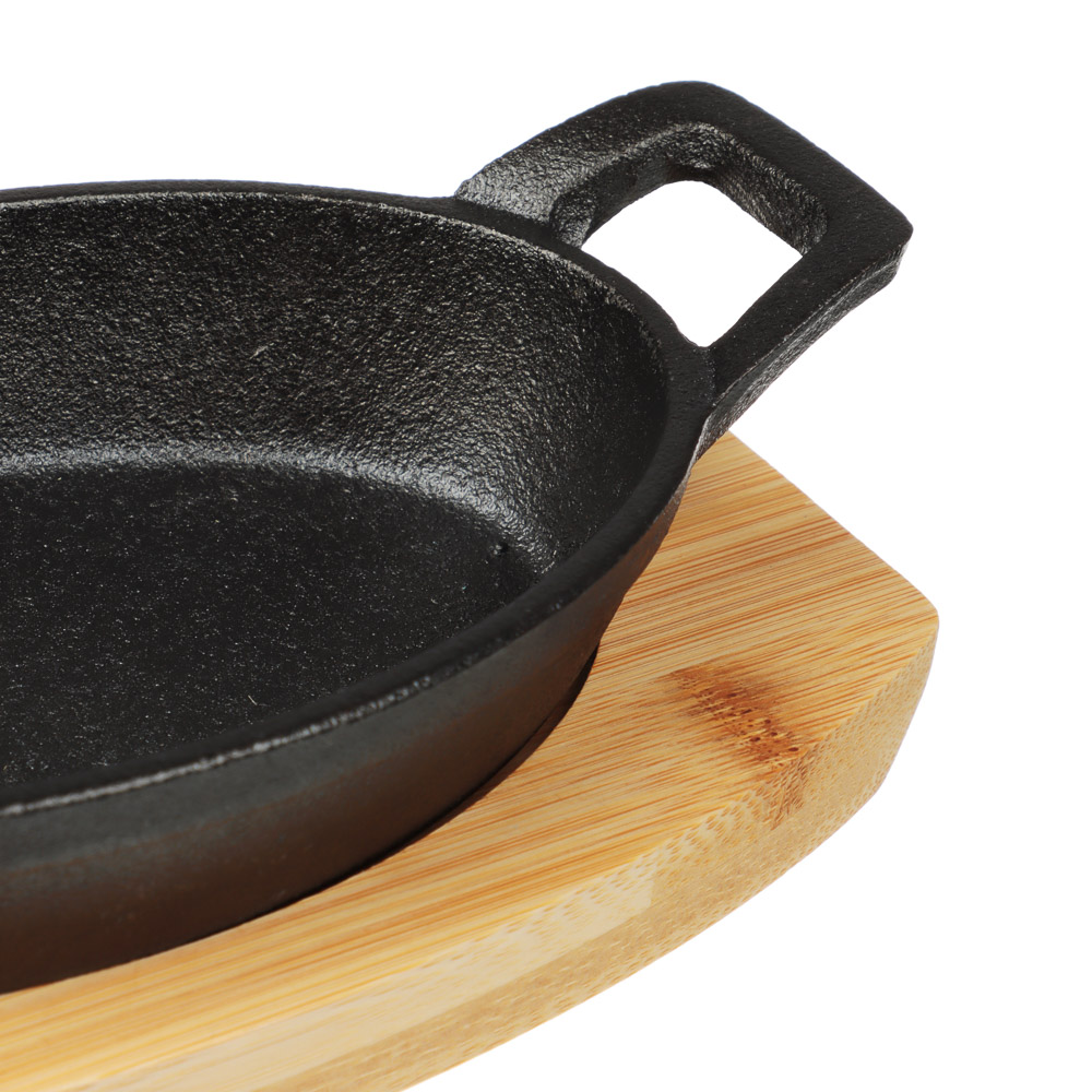 SATOSHI Сковорода мини на подставке из бамбука чугун, овальная, 15х9.8см, индукция - #4