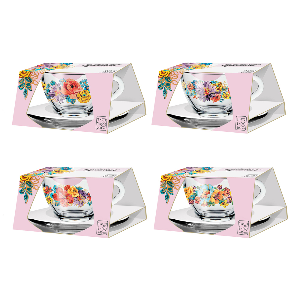 ОСЗ Чайная пара Прага, деколь Букеты, стекло, 4 дизайна - #1