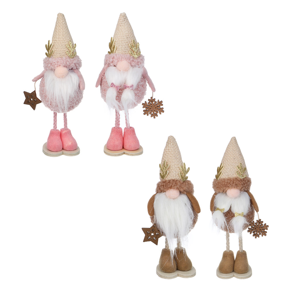 СНОУ БУМ Сувенир Гном 5x6x18 см, полиэстер, коричневый, розовый, 4 вида - #1