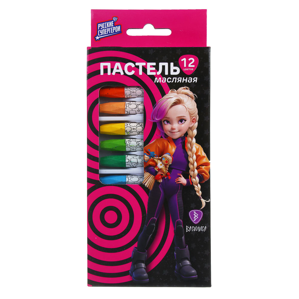 BY Русские Супергерои Восковые карандаши "Пастель масляная", 12 цветов, в карт. коробке - #2