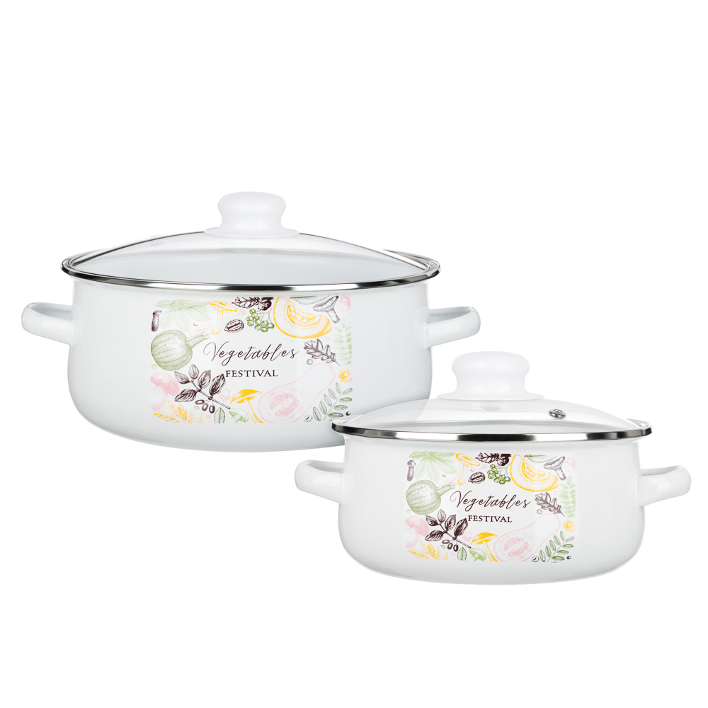 Набор эмалированных кастрюль со стекл. крышками, 4пр. (18/24см, 1,5/4л) "Овощной микс", индукция - #1