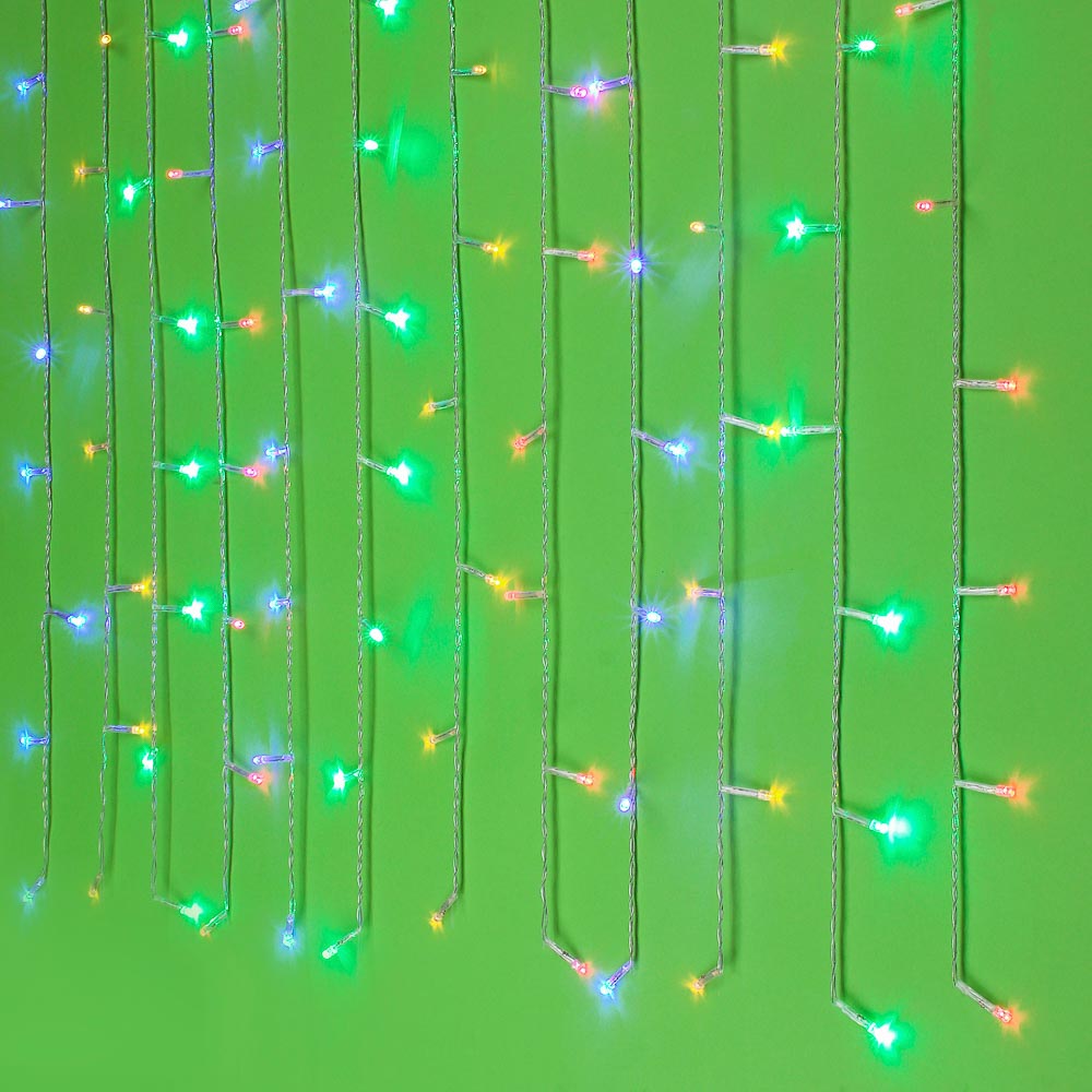 СНОУ БУМ Гирлянда эл. бахрома, 96LED, 3x0,7м, мультицвет, 8 реж, ПВХ прозр., коннектор, 220В - #1