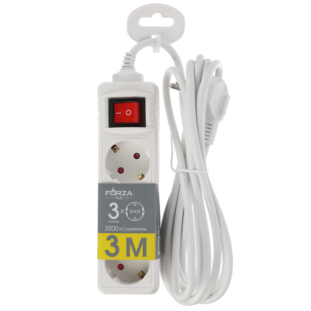FORZA Удлинитель 3 гнезда, 3м, с зазем, выкл., евро, с защит. шторками,16A,3500Вт - #2