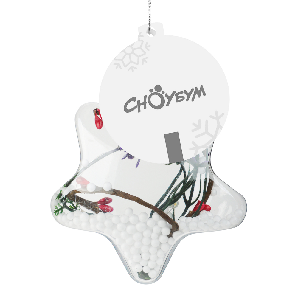 СНОУ БУМ Подвеска 10см прозрачная с декором внутри, шар, звезда, LED, 2 вида - #9