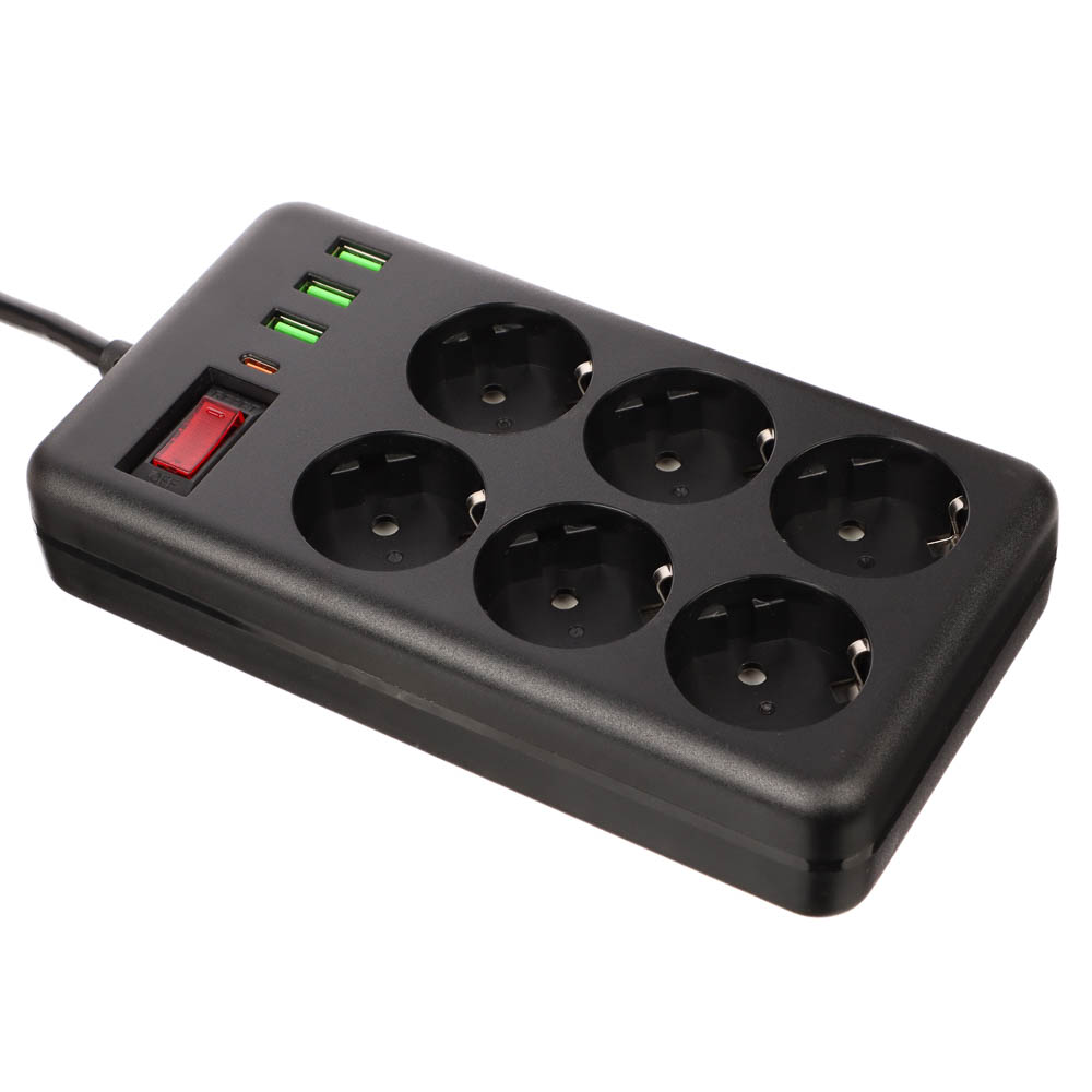 BY Удлинитель, сетевой фильтр Black 6 розеток, 3 м, 3*USB, 1*type-C,выкл., 2500Вт,чёрный - #3