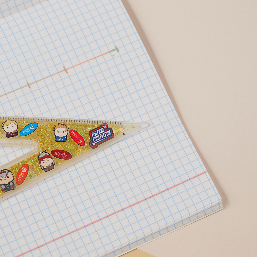 BY Русские Супергерои Угольник 10см, 30/60 градусов, принт, подвижные блестки в геле, "Кавай", 3 цв. - #15