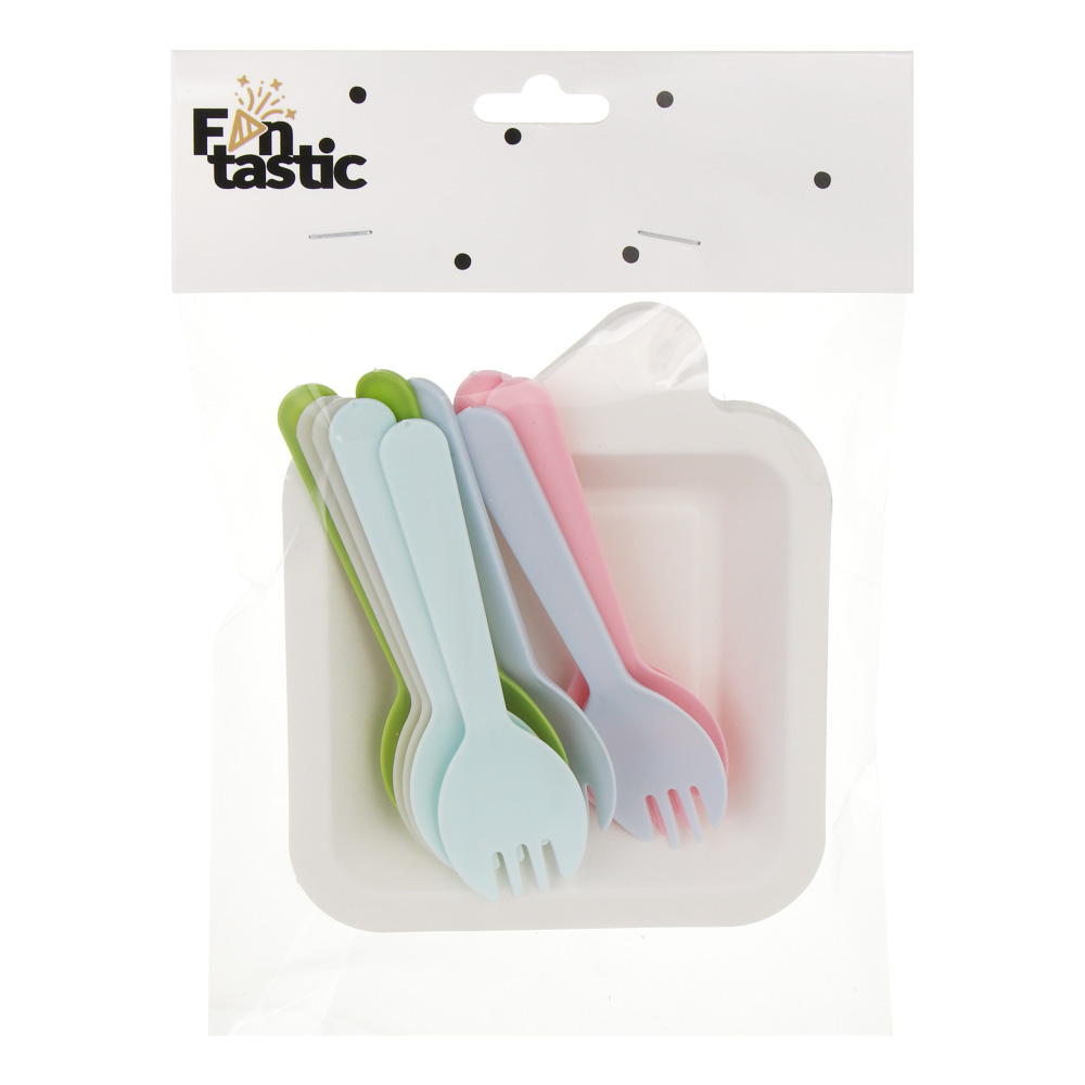 Набор посуды одноразовой, 11x13см, картон, пластик, 10 вилок-ложек, 10 тарелок - #5