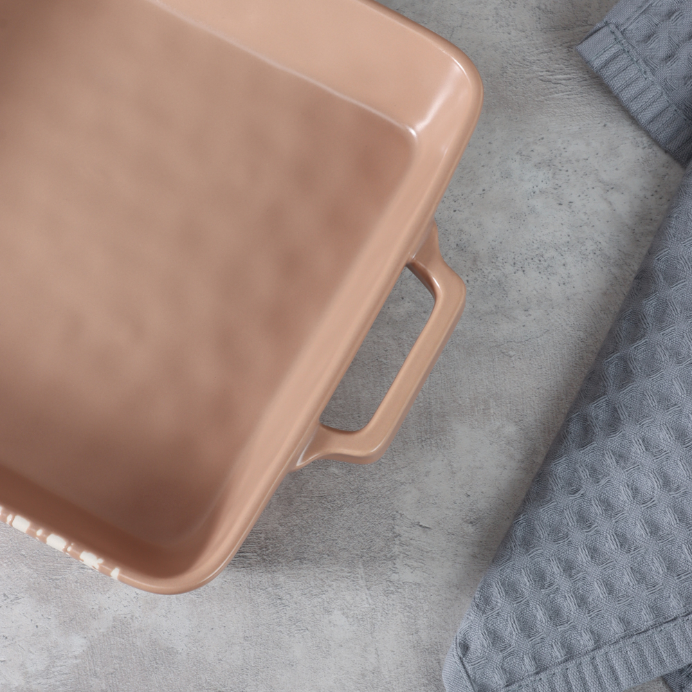 MILLIMI Форма для запекания и сервировки квадрат.с ручками, керамика, 26х21х5см, 1,2л, бежевая - #14