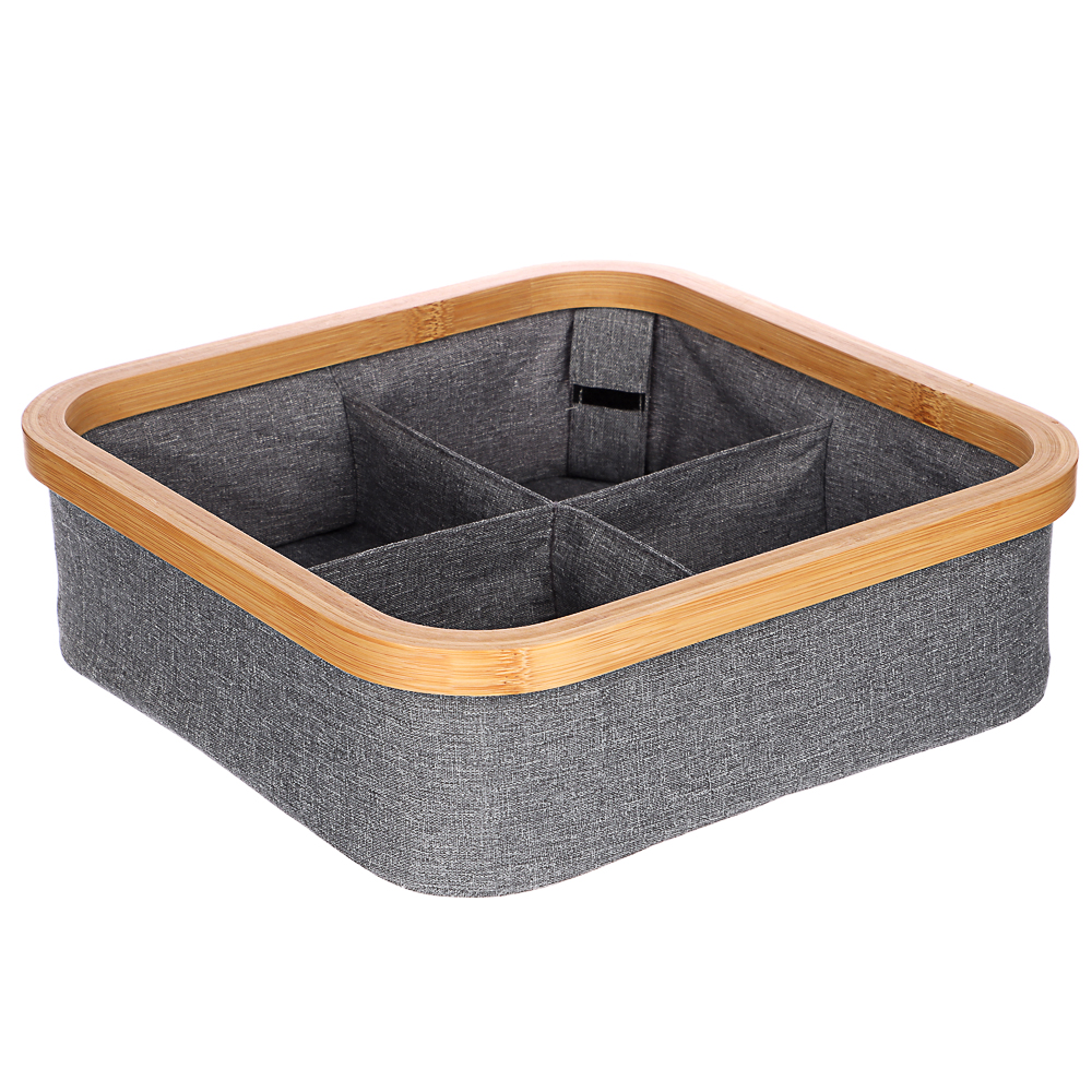 VETTA Корзина для хранения складная Bamboo Eco, 4 отдела, 30x30x9 см, бамбук, полиэстер - #1