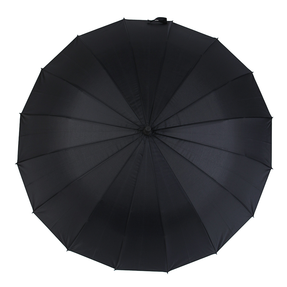 Зонт-трость универсальный, диаметр 115см, 16 спиц, металл, полиэстер, эпонж, черный - #3