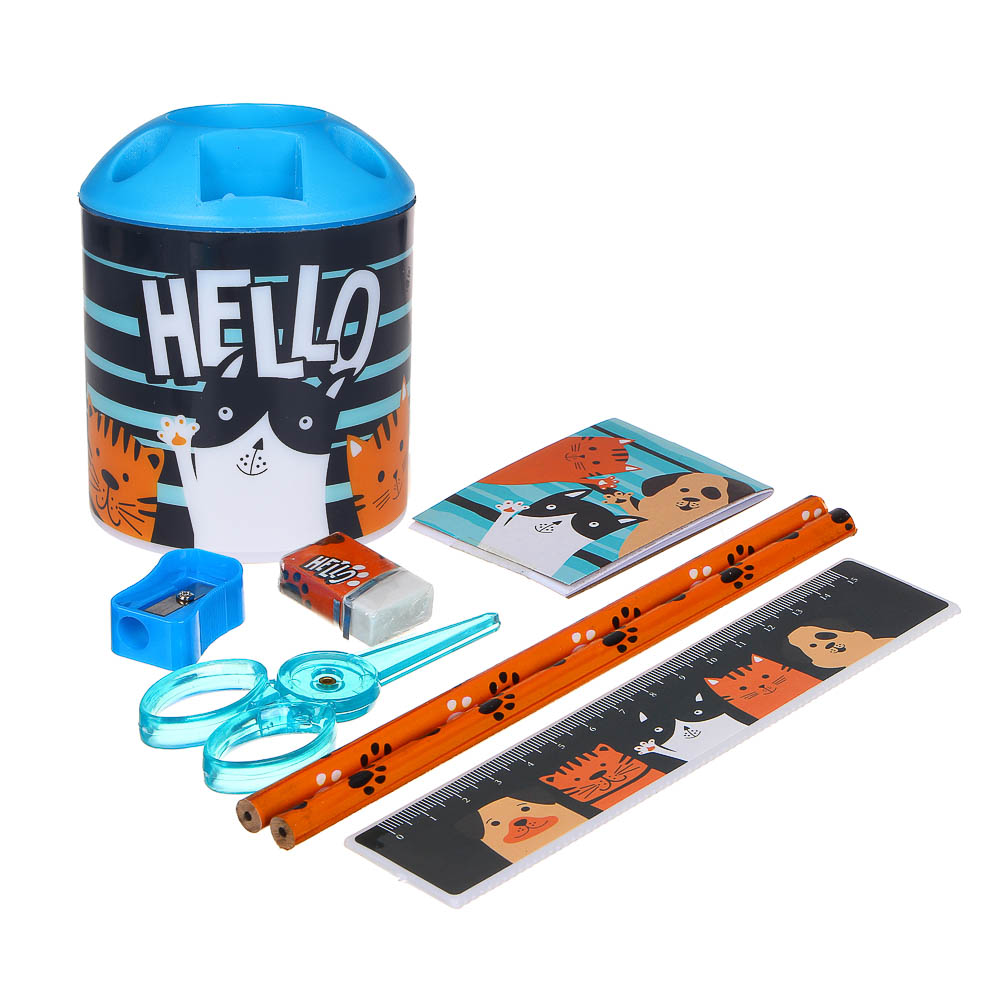 ХЭВ Э НАЙС ДЭЙ Набор канц. в стакане, 8 предм.: линейка,2каранд.,точилка, ластик, ножницы, блокнот - #2