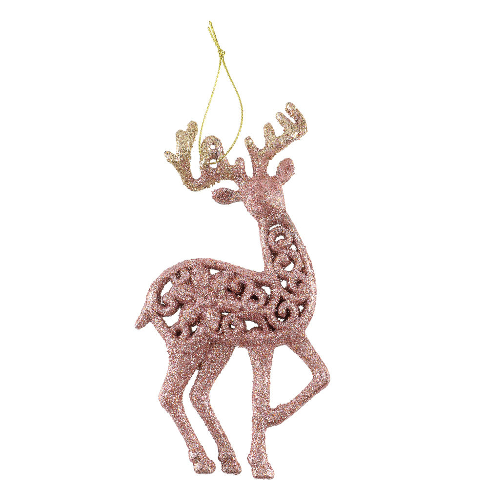 СНОУ БУМ Подвеска декоративная "Олень" 14 см, пластик, глиттер, розовое золото, 2 дизайна - #2