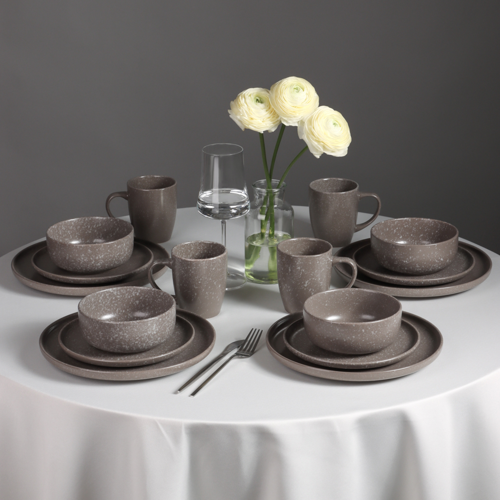 MILLIMI Набор стол.посуды 16пр(тар26см*4, тар20см*4, салатн14см*4, кружка340мл*4) керамика, серый - #17
