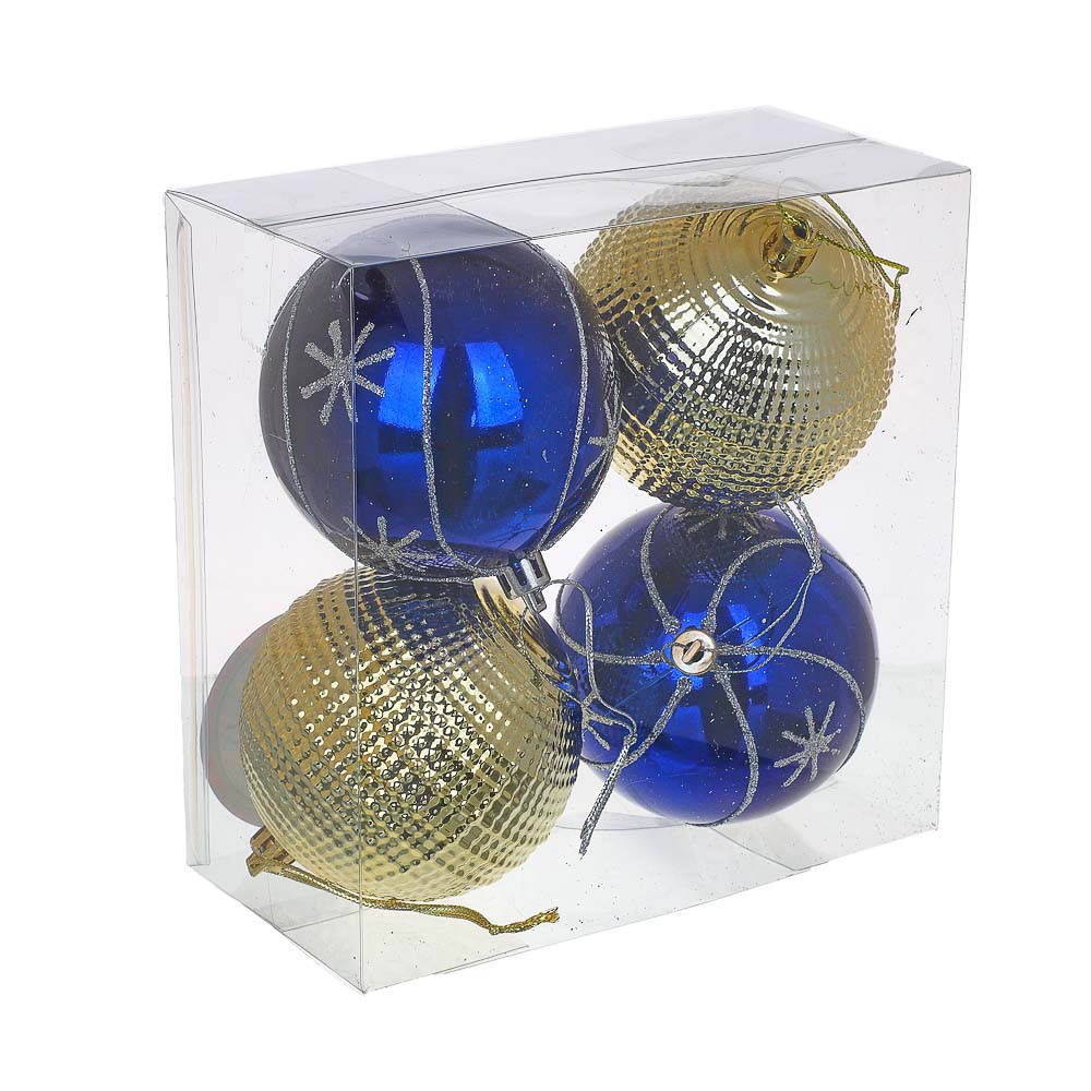 СНОУ БУМ Набор шаров с рисунком 4шт 8см, синий, шампань, пластик - #4