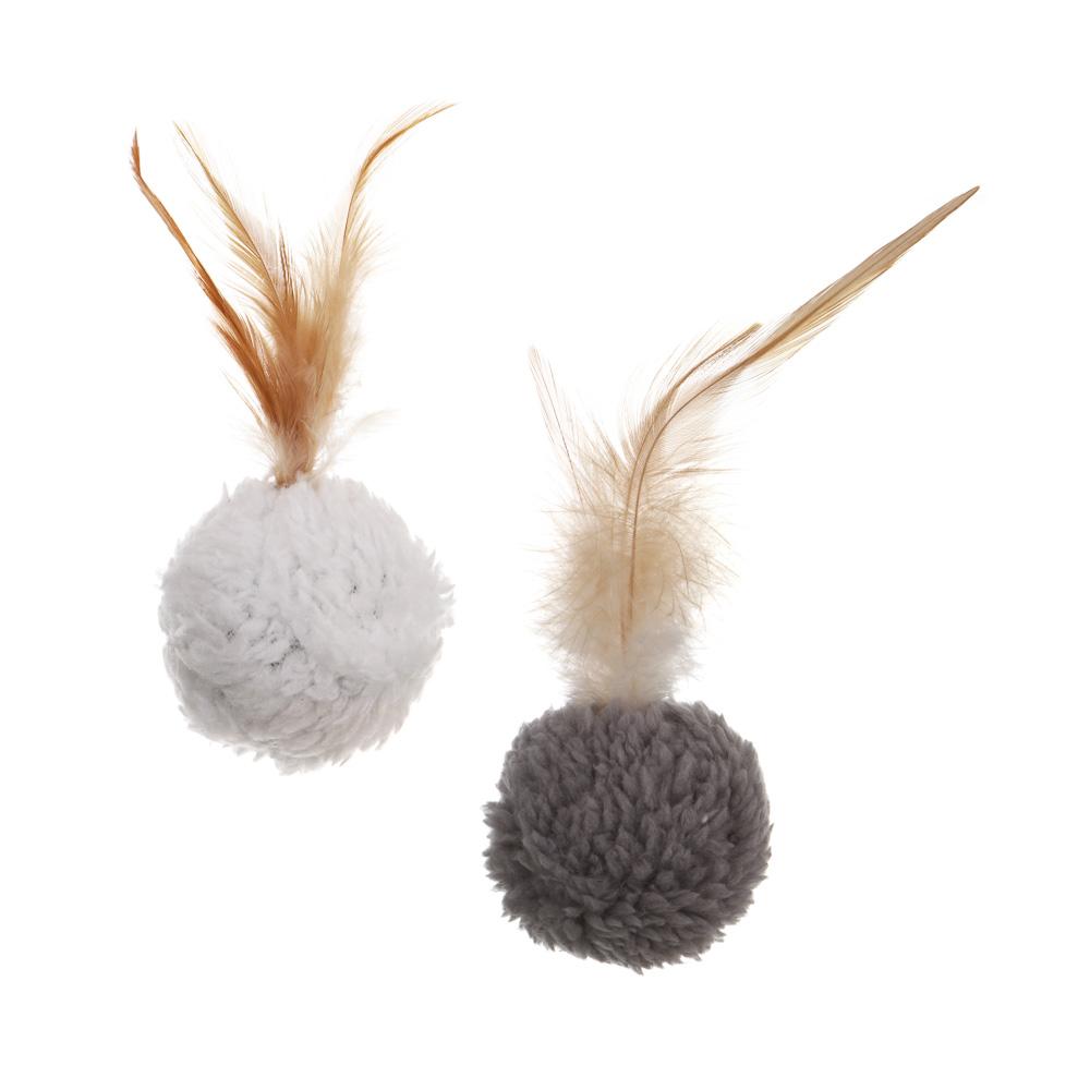 Набор игрушек для кошек тм VETTA, плюшевые шары с пером, п/э, 4,5см, 2 шт - #1