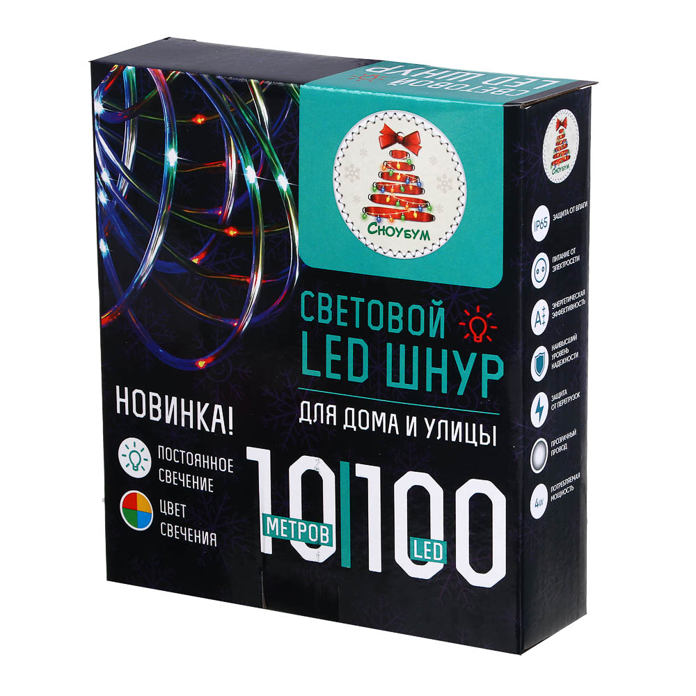 СНОУ БУМ Эл.гирлянда шнур 10м, 100LED, мульти, пост.свеч., ПВХ прозр.,  d5мм, IP65, 220В купить с выгодой в Галамарт