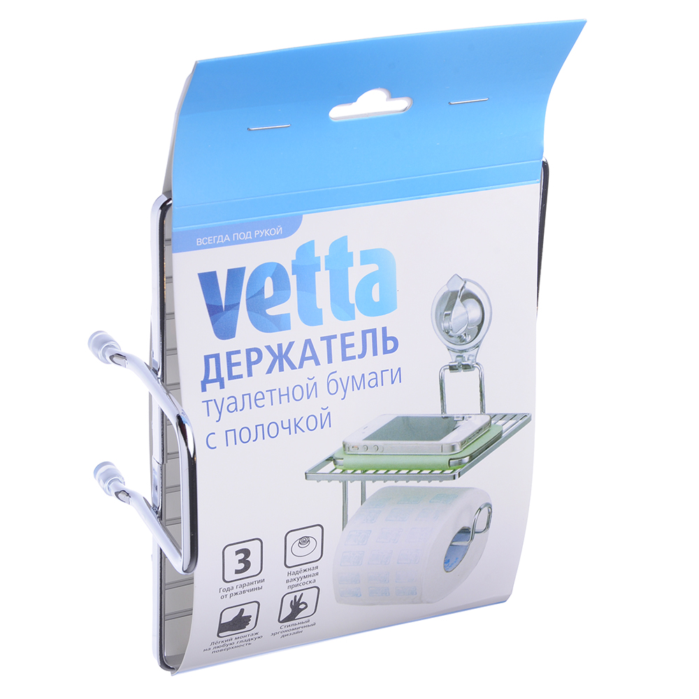 VETTA Держатель туалетной бумаги с полочкой, хром, вакуумное крепление 152х131х195мм - #2
